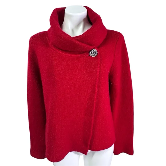 Adrienne Vittadini Red Rhinestone Cardigan Sweater Medium - Picture 12 of 13